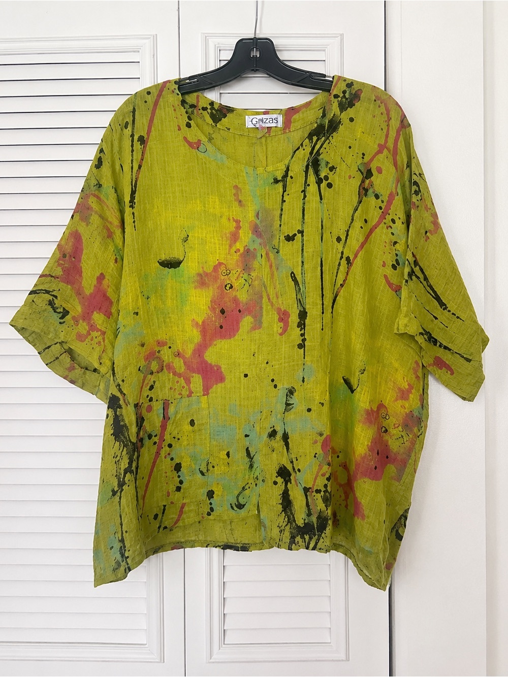 Transparente Lime Green Abstract art yo wear Print Tunic top M / L ?